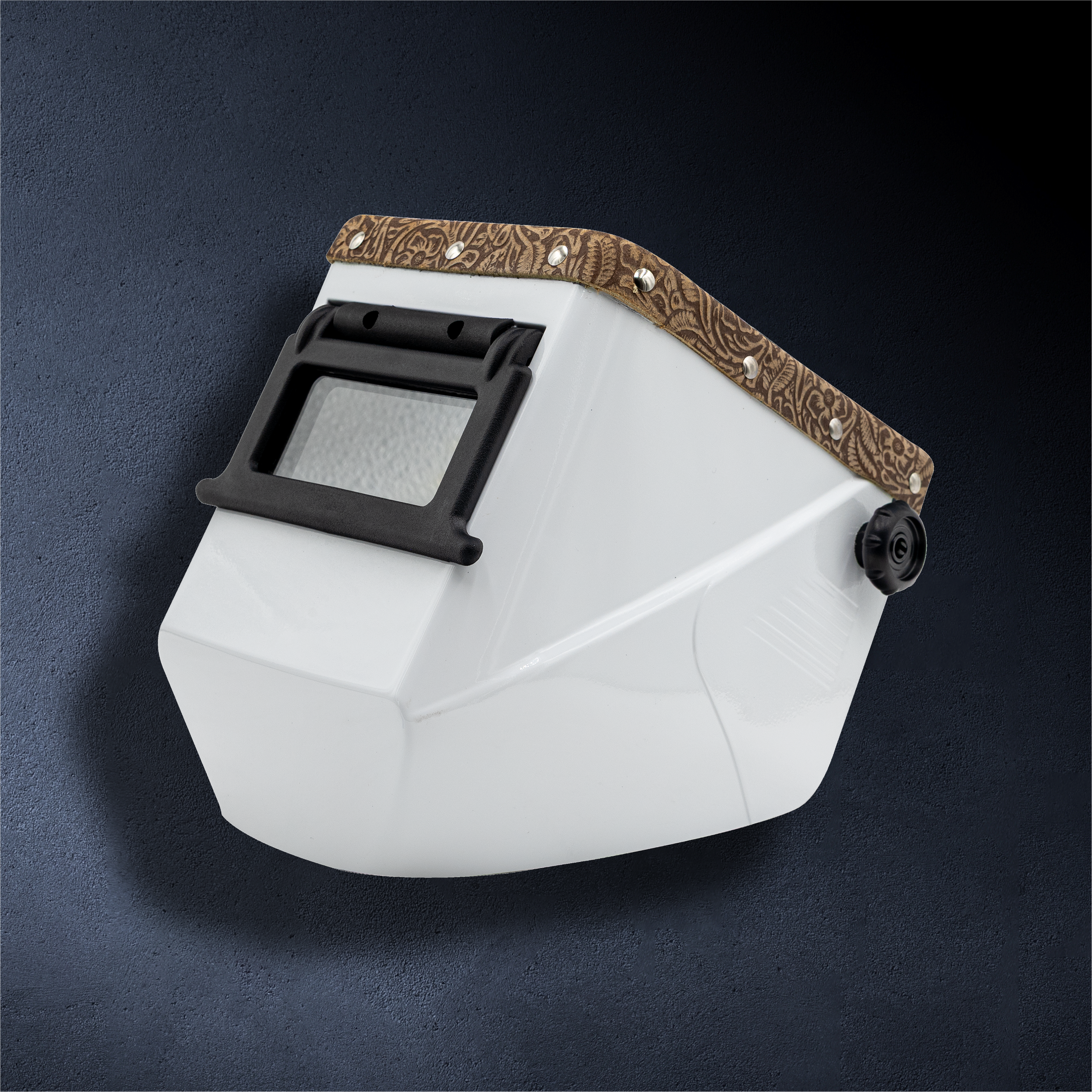Jackson Safety White HSL-2 Passive Welding Helmet – Lift Front with Outlaw Leather Trim (Saddle Floral)